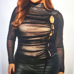 Fashion Nova black mesh cut out top.